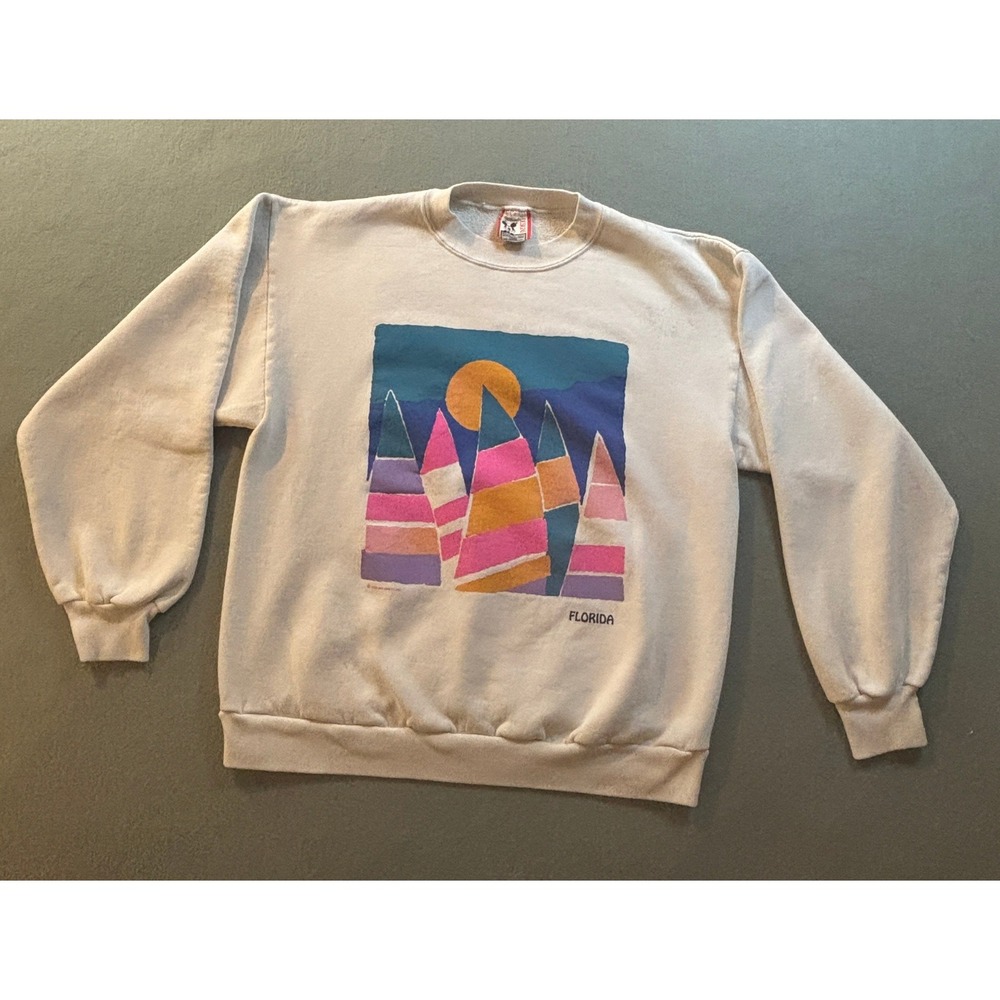 VTG 1990 Disney Mickey Designs Florida Sweatshirt Womens L White USA